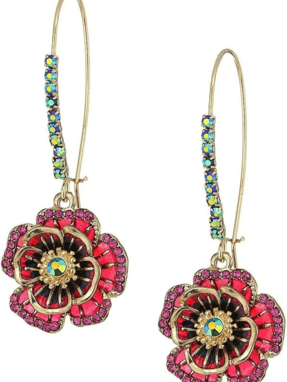 Rose Gold Dangle Earrings with Floral Design - Elegant Statement Jewelry